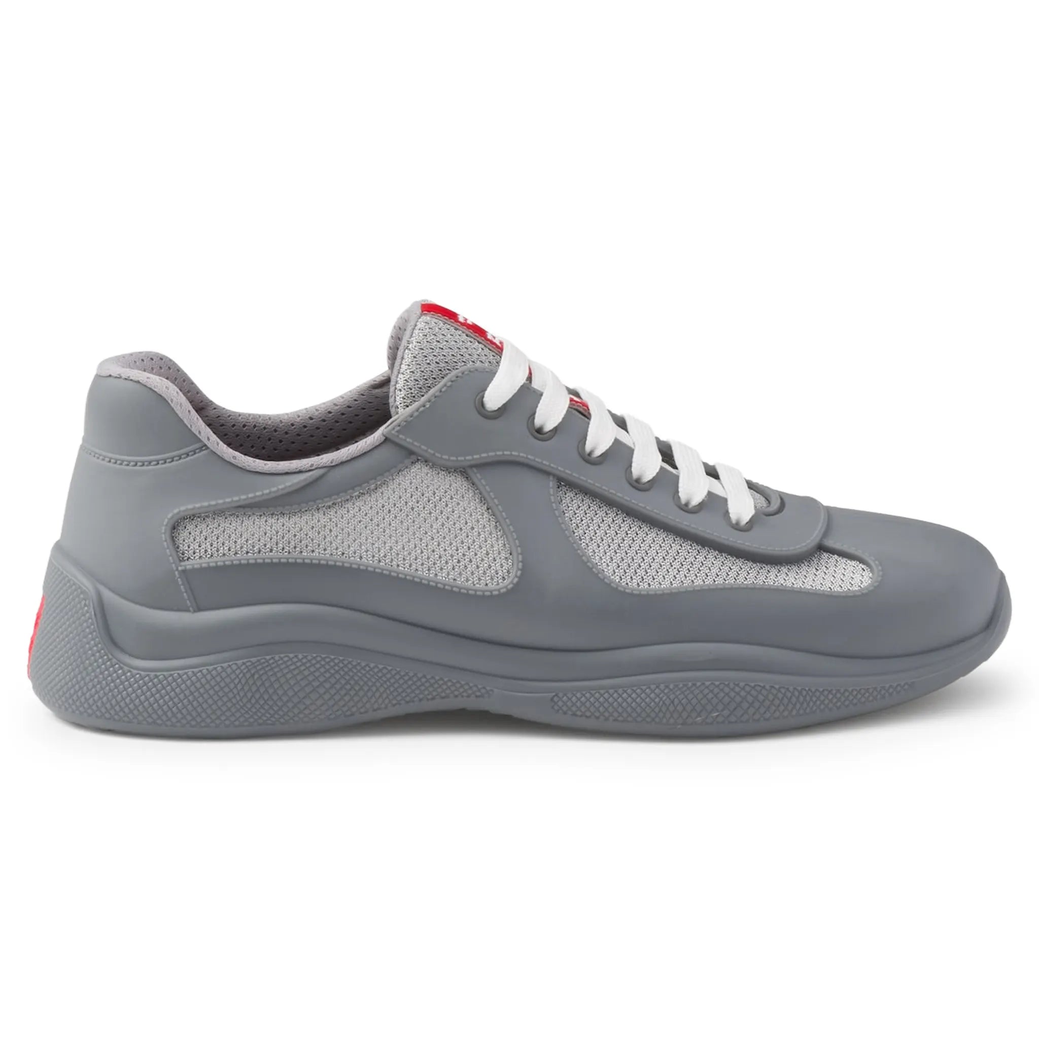 Side View of Prada Americas Cup Soft Rubber And Bike Fabric Steel Grey Sneaker 4E6500_3LLJ_F0276_F_025
